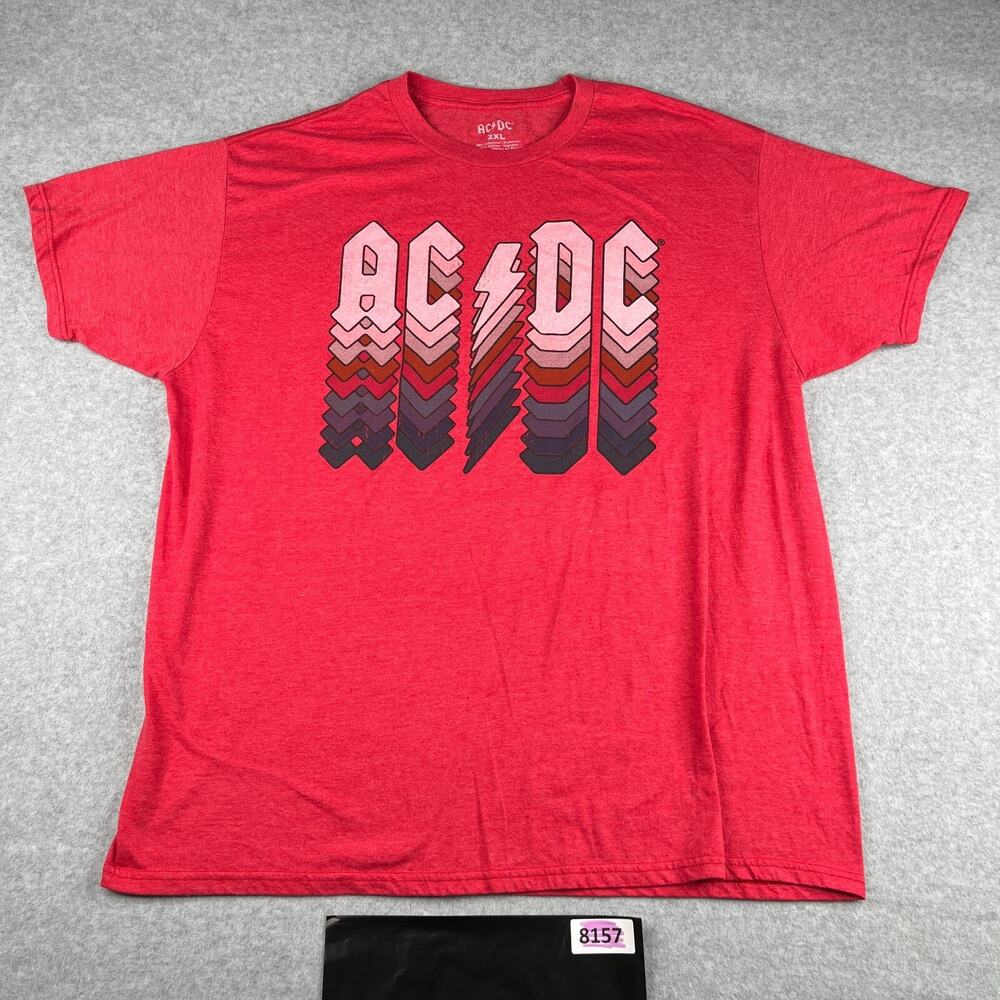 AC DC Graphic Print T Shirt 2XL Red Heather Logo Rock Music Mens